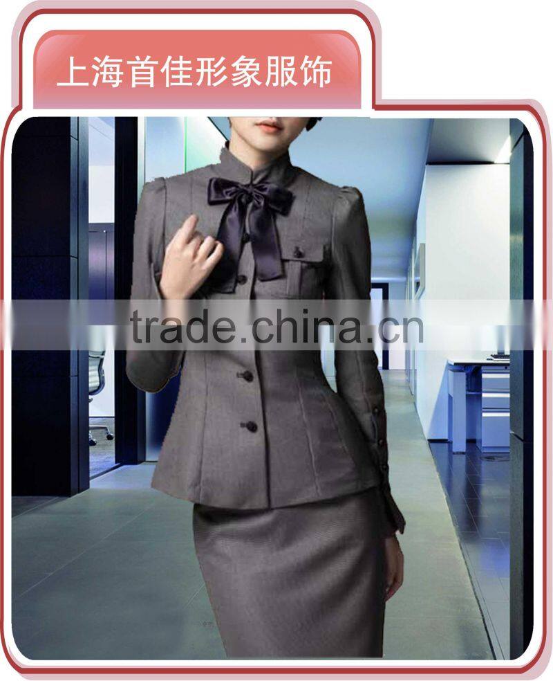 Gray new fashion office lady uniform business lady suit, HOT tailored polyester office ladies suit uniform