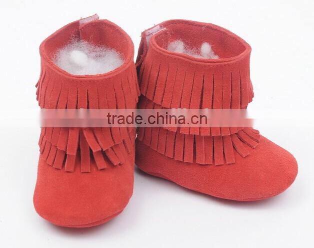 Fringed genuine leather suede baby boots