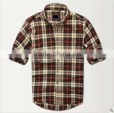 New Men's fashion long sleeve check/plaid flannel shirt with button-down collar