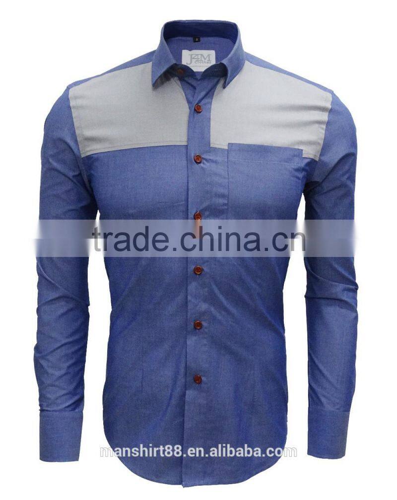 Latest shirt designs blue Chambray special contrast front shirts for men
