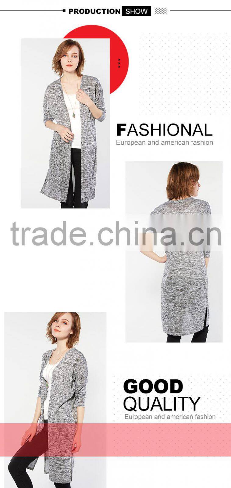Women's spring open front long cardigan sweater from OEM factory