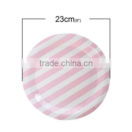 Pink Stripe Pattern Round Paper Food Plates 23.0cm
