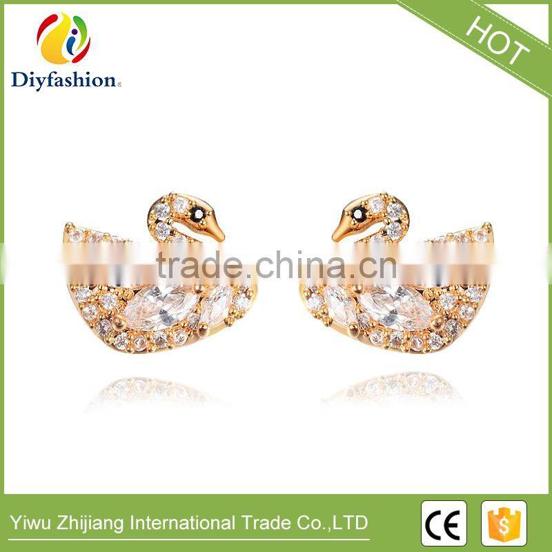 Latest Design Jewelry copper material gold plated cubic zirconia cz stud earrings