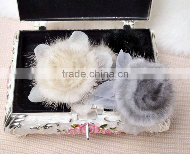 YR384 women real mink fur flower accessory snood