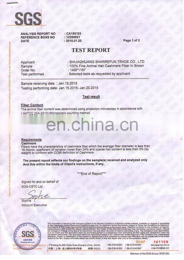 Hot sale Dehaired Chinese natural brown goat cashmere fibre with SGS