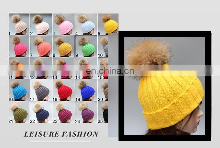 High quality winter lady hats for fashion genuine fur pompon beanie hats