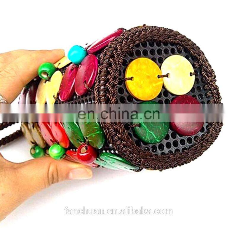 Flower Design Girls Smart Round Coconut Shoulder Bag