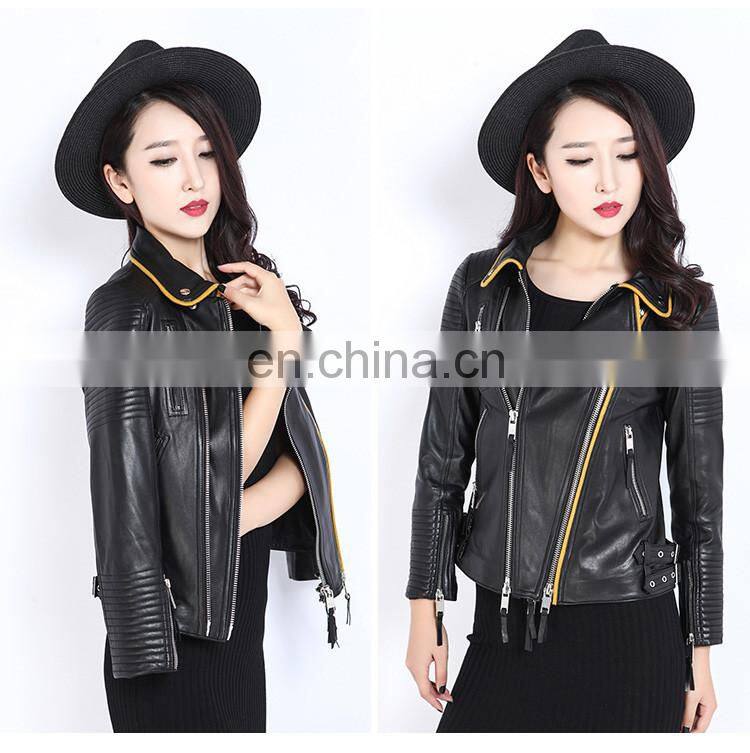 2017 Wholesale Women Real Leather Coat Lady Spring Overcoat