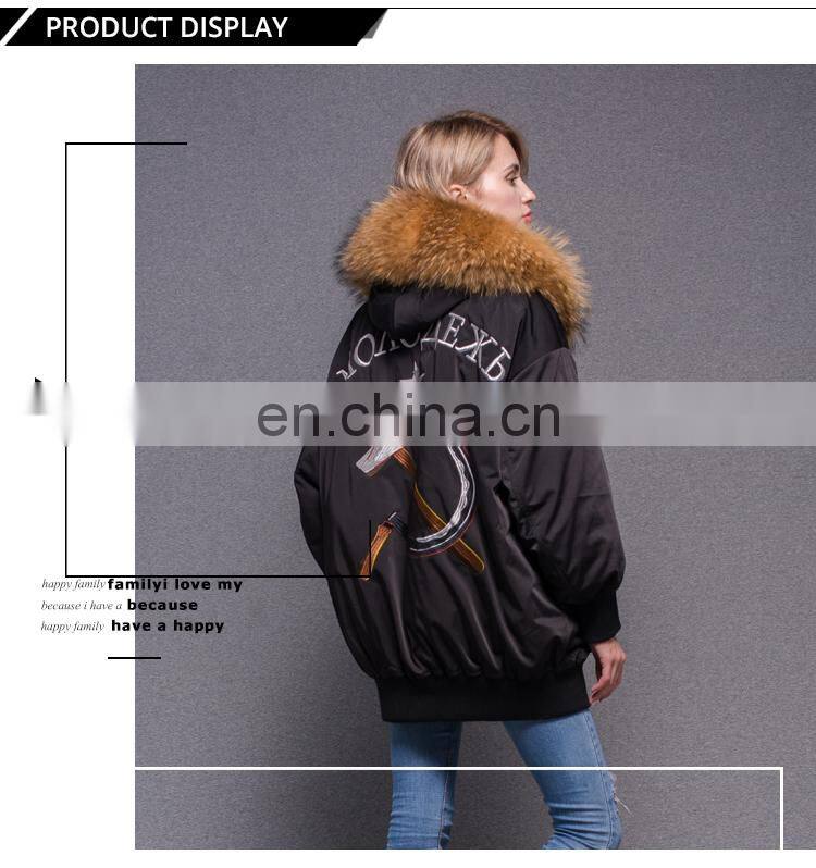 2017 Fashionable winter jacket big size women fur parka with raccoon fur collar big size