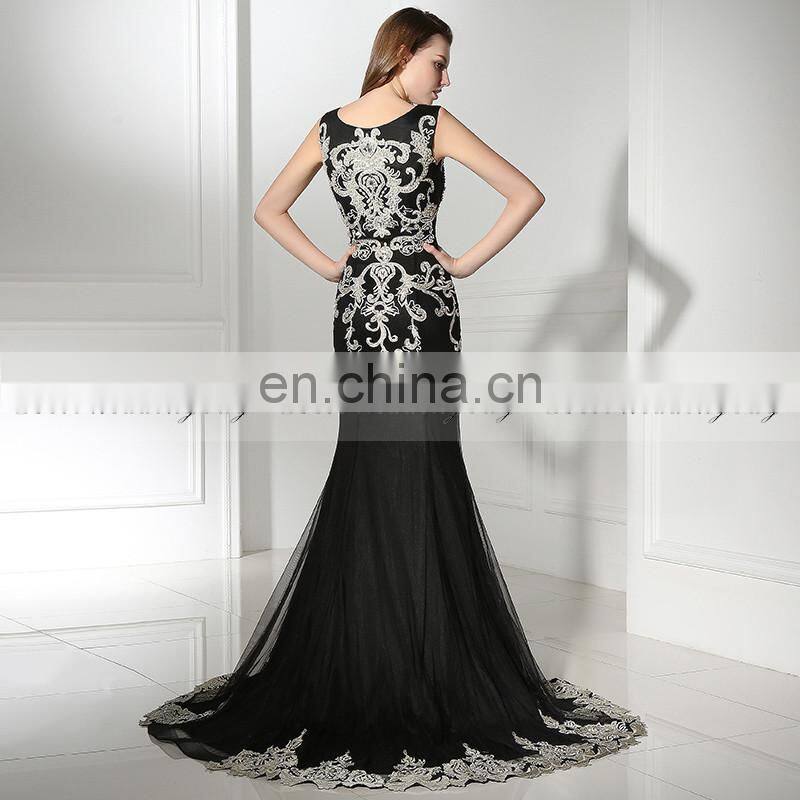 2017 New Arrival Mermaid Embroidered Black Formal Evening Dresses LX385