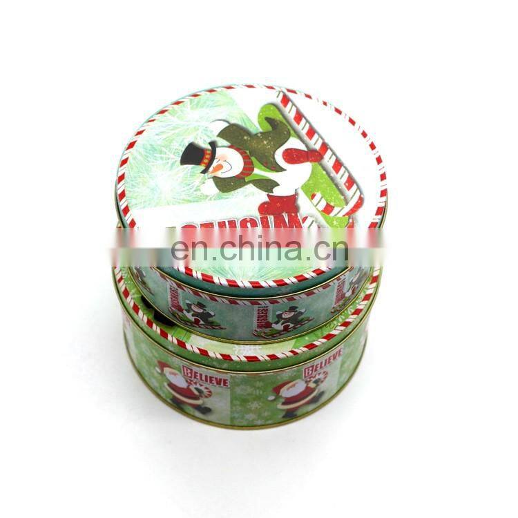 Christmas candy tin can wholesale, round metal chocolate tin can