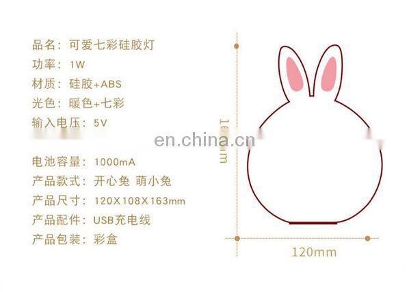 silicone rabbit nightlight/kids baby led night light/motion sensor night light for kids