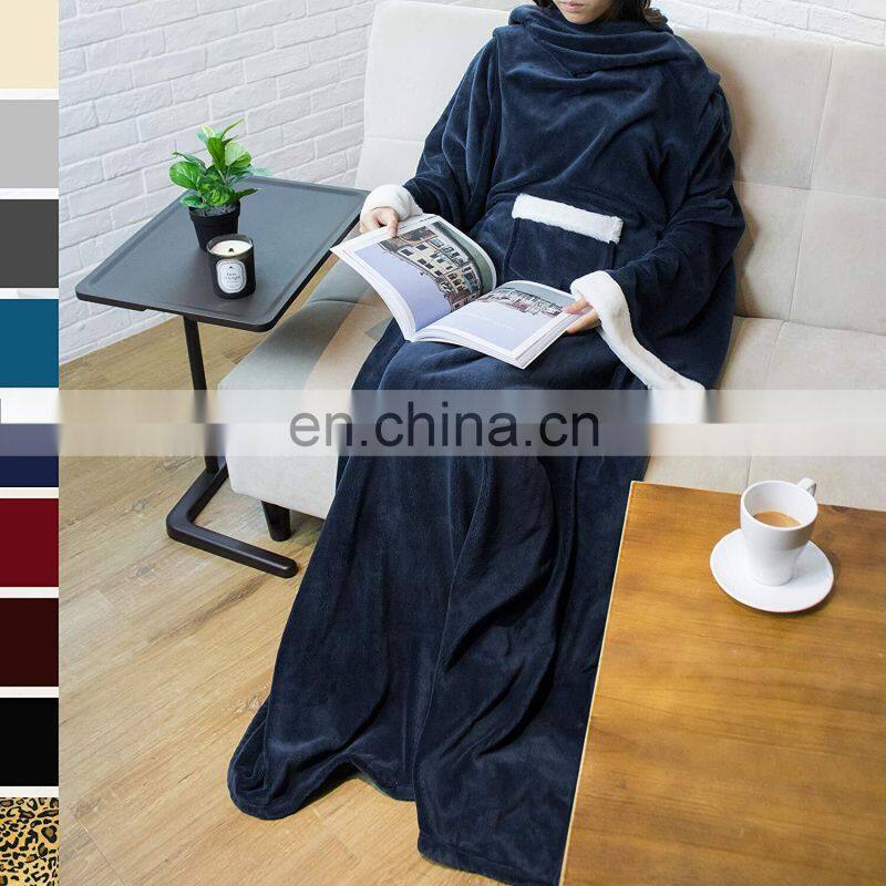 Cheap Super Soft Cozy Premium wearable electric Fleece blanket with long sleeve for Women and Men