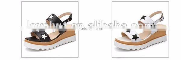 2016 new design comfortable ladies female woman high heel platform genuine cow leather sandals with stars decoration