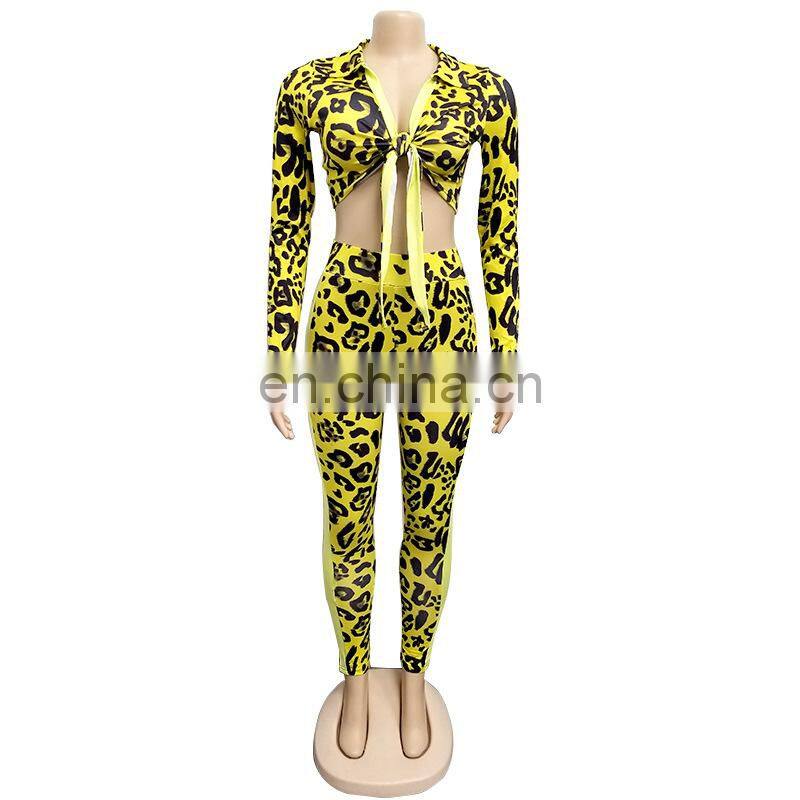 Wholesale custom women's suits Casual and comfortable Spring and Autumn Long sleeve Tie top Leggings Sexy suit