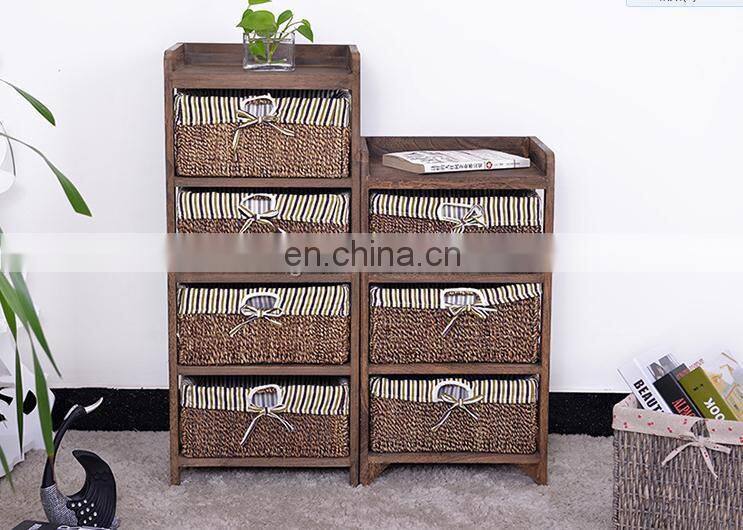 living room furniture set wooden corner cabinet with wickerwork basket