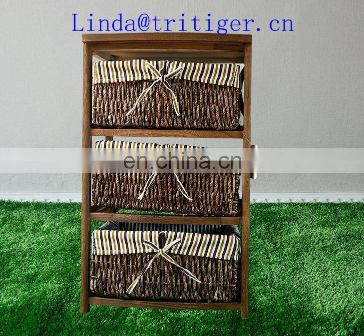 living room furniture solid wood storage cabinet chest with wicker willow basket drawers