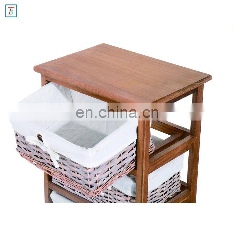 5 Drawer Storage Unit Wooden Frame with Wicker Woven Baskets Household Cabinet Chest