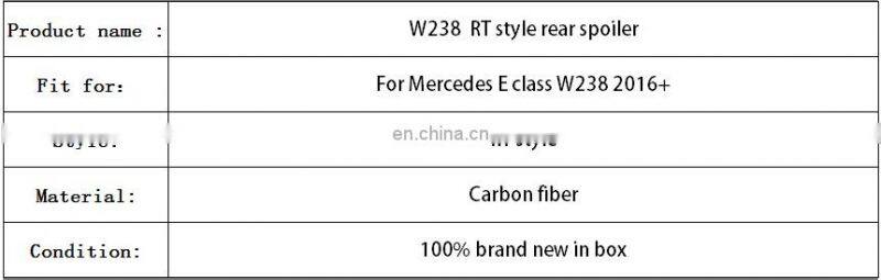 RT style carbon fiber rear trunk wings spoiler for Mercedes Benz E class W238 C238 2 door coupe 2016+