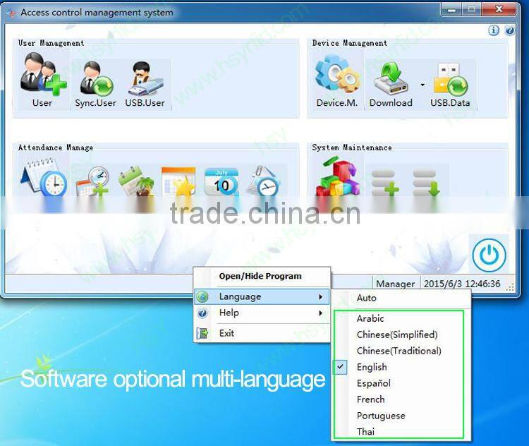 Biometric time attendance for time recorder and fingerprint access control with TCP/IP RS485 USB interface and Software