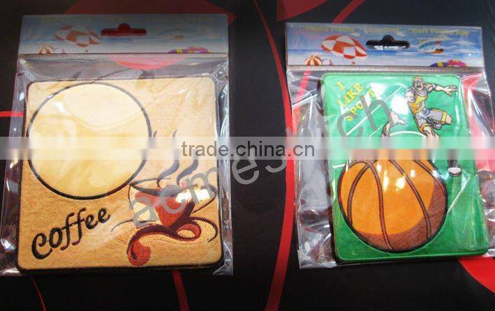 Fashion embroidered cup mat / 3d embroidered satin cup mat/ lovely cup mat