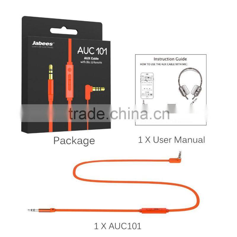 Gold-plated 3.5mm tangle-free high grade audio cable with mic and remote