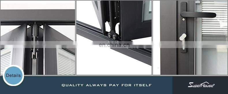 Superhouse folding glass windows NFRC AS2047 Standard Exterior Aluminum Sliding Bi Fold Folding Patio Glass Doors