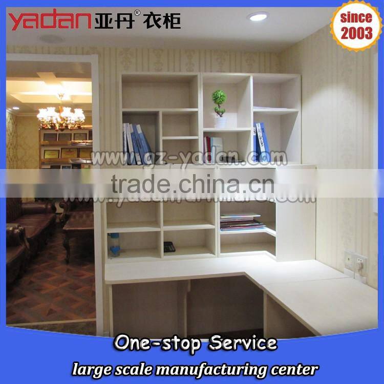 White wood panel coner bookcase /book shelf with computer desk tailor-made K/D furniture