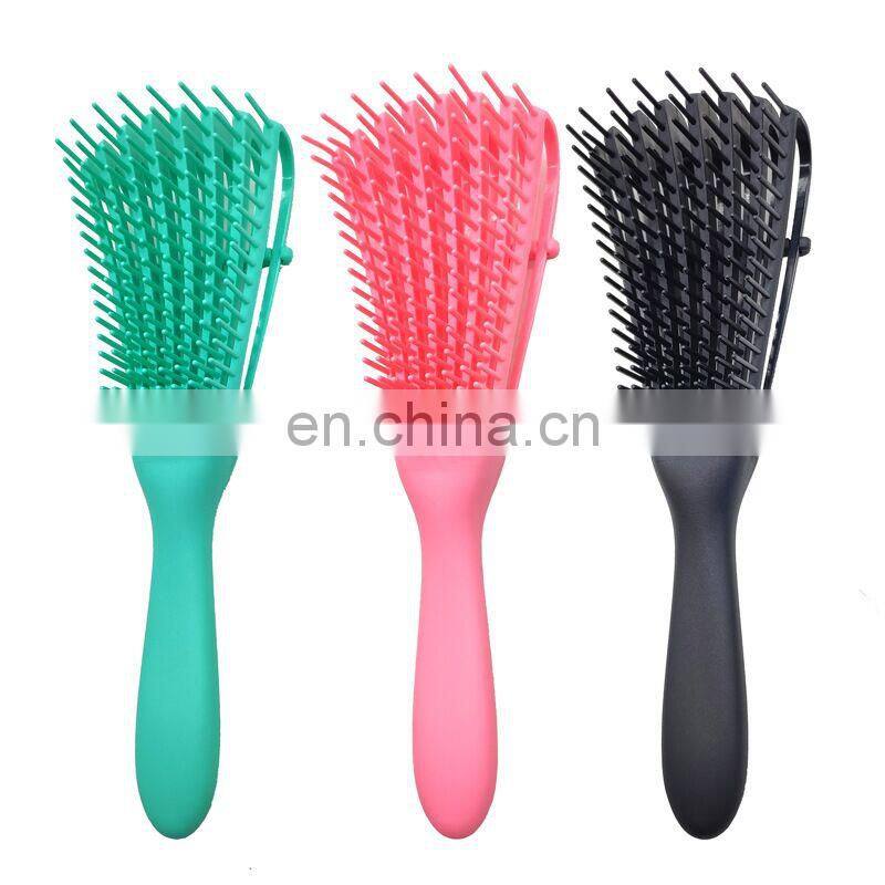 Customized Women Colorful Detangling Plastic Soft Bristle Salon Hair Detangler Brush Comb for Curly Hair