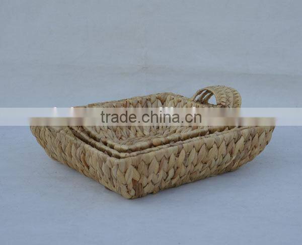 S/3 Square Water Hyacinth Woven Gift Tray with Handles
