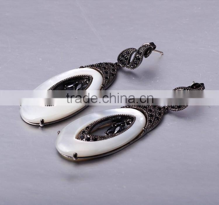 New 2016 Trend Gun White Gold Plated Natural Shell Piece Oval Shape Drop Earrings