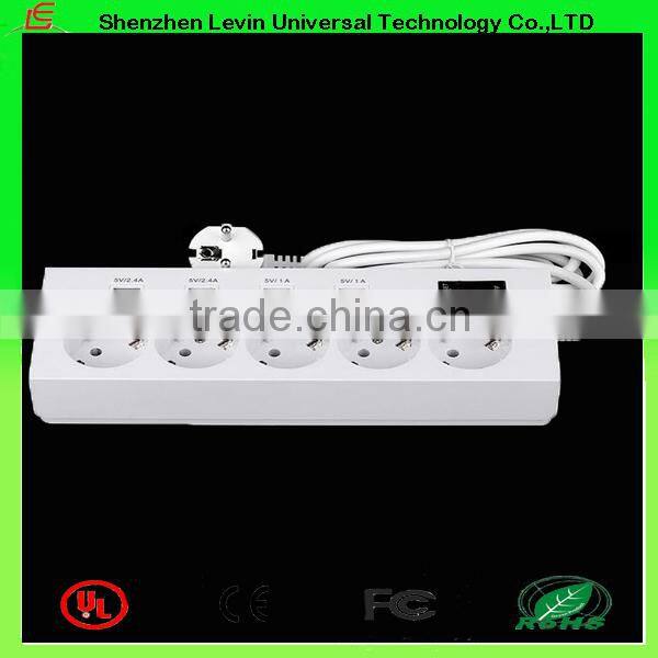 Manufacturer CE Cheap Extension Power Plug 6Gang 4 Port USB Multi Socket European