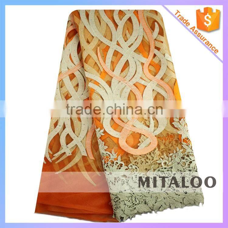Mitaloo MFL0130 African White Lace Polyester Fabric Net Lace Nigeria Orange African Lace