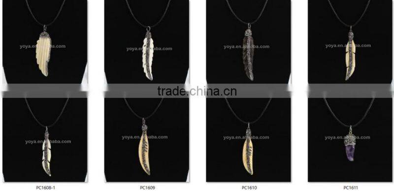 PC1619 Crystal Pave Weathered Agate Diamond Setting Handmade Pendant