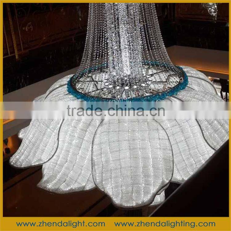Huge flower crystal pendant light for high ceiling decoration