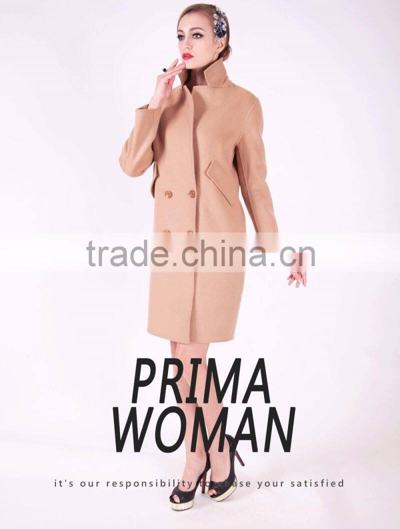 2016 New Design Spring Women Length Slim Fit Wool Coat