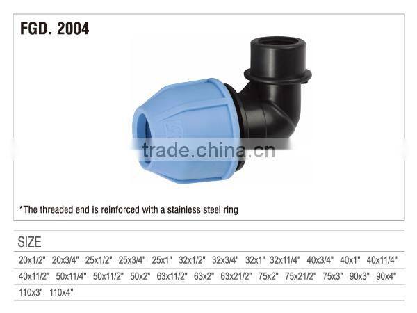 2014 90 ELBOW WITH THREADED FEMALE TAKE OFF PP COMPRESSION FITTINGS