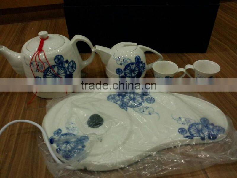 Chinese traditon design porcelain ceramic electric kettle set and tea pot 1.0L-1