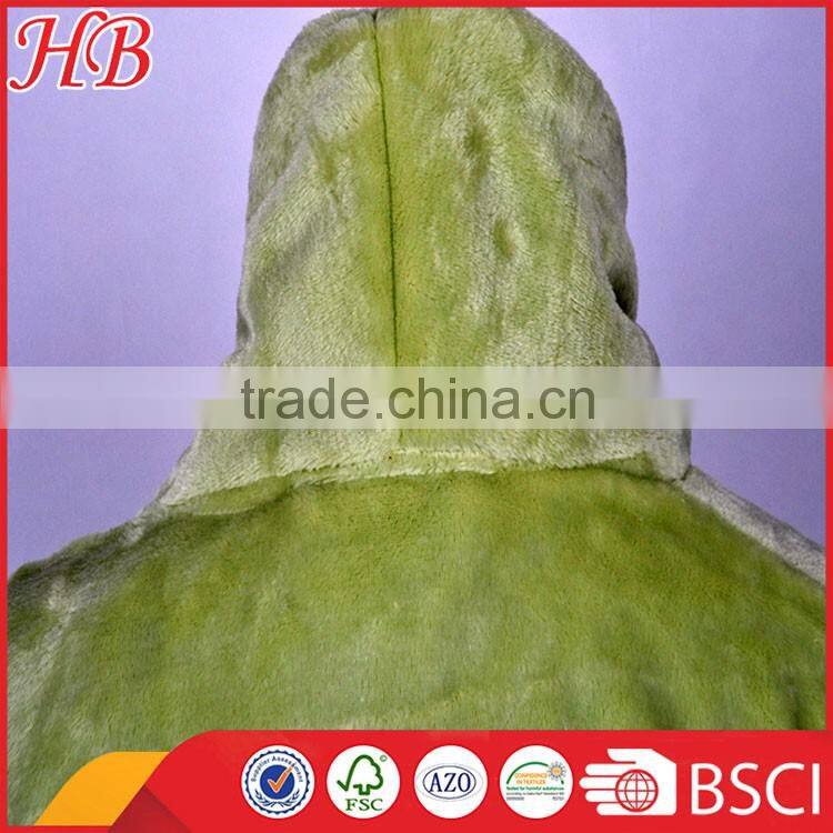 green flannel fleece ladies bathrobe with emb and shawl collar, factory direct sale , sleepwear with low price