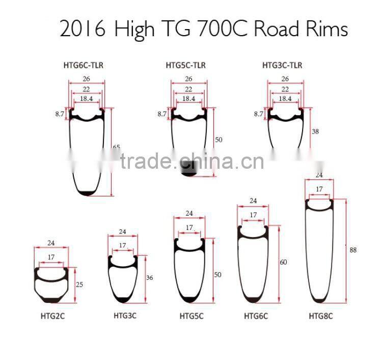 New High TG 50mm Depth Clincher Tubeless Carbon road biycle rims in 26mm width