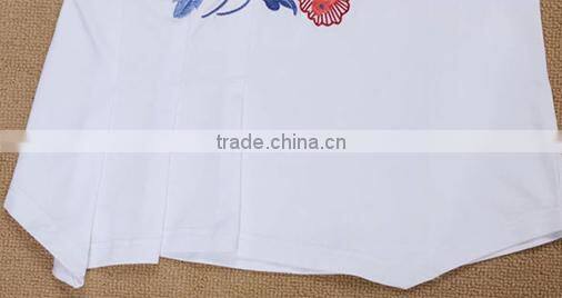 Folk embroidery show thin asymmetric hem with short sleeves in summer of Embroidery tshirts