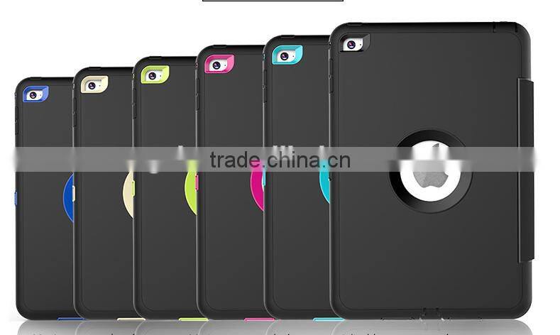 For iPad air 2 military defender shockproof PU flip case with removable kickstand