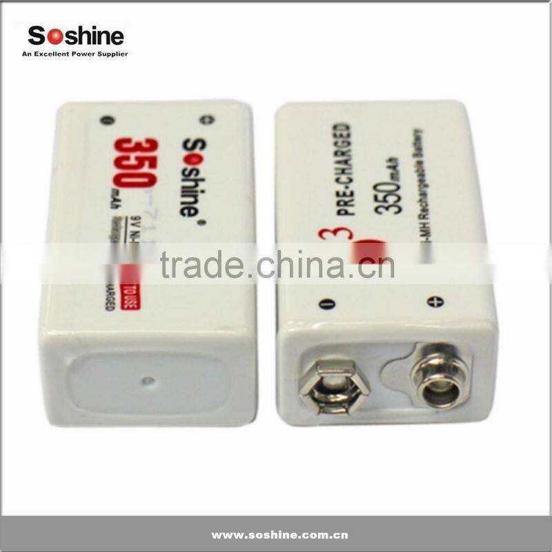Manufacturer supply Soshine Li-ion 9V 350mah Rechargeable Battery with protect board
