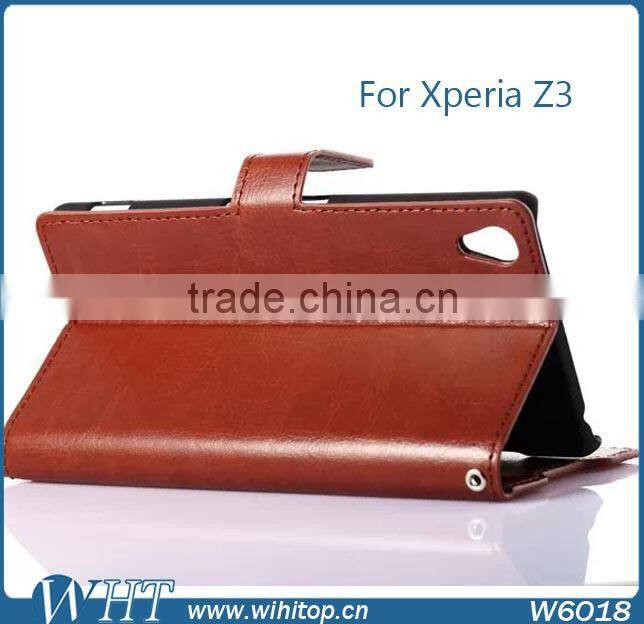 Crazy Horse PU Leather Wallet for Sony Xperia Z3 L55T L55U D6653 WHTS007
