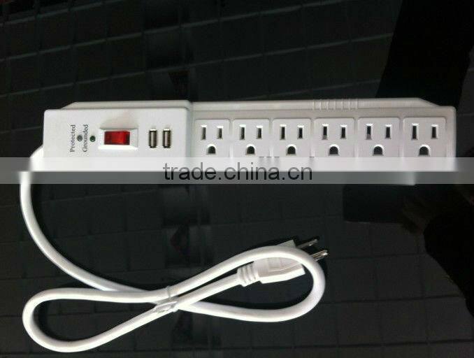 Portable USB Charger Surge Protection 6 Outlet Extension Socket