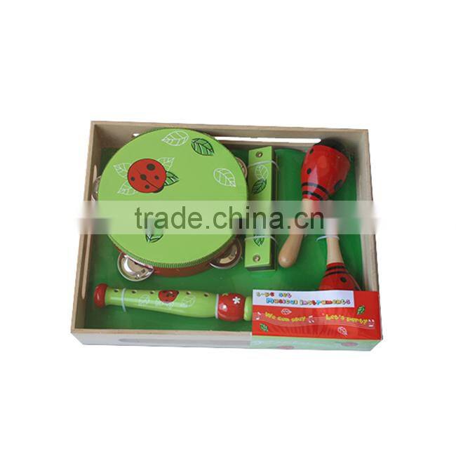 Wood toy music instruments set wholesale,wood mini tambourine