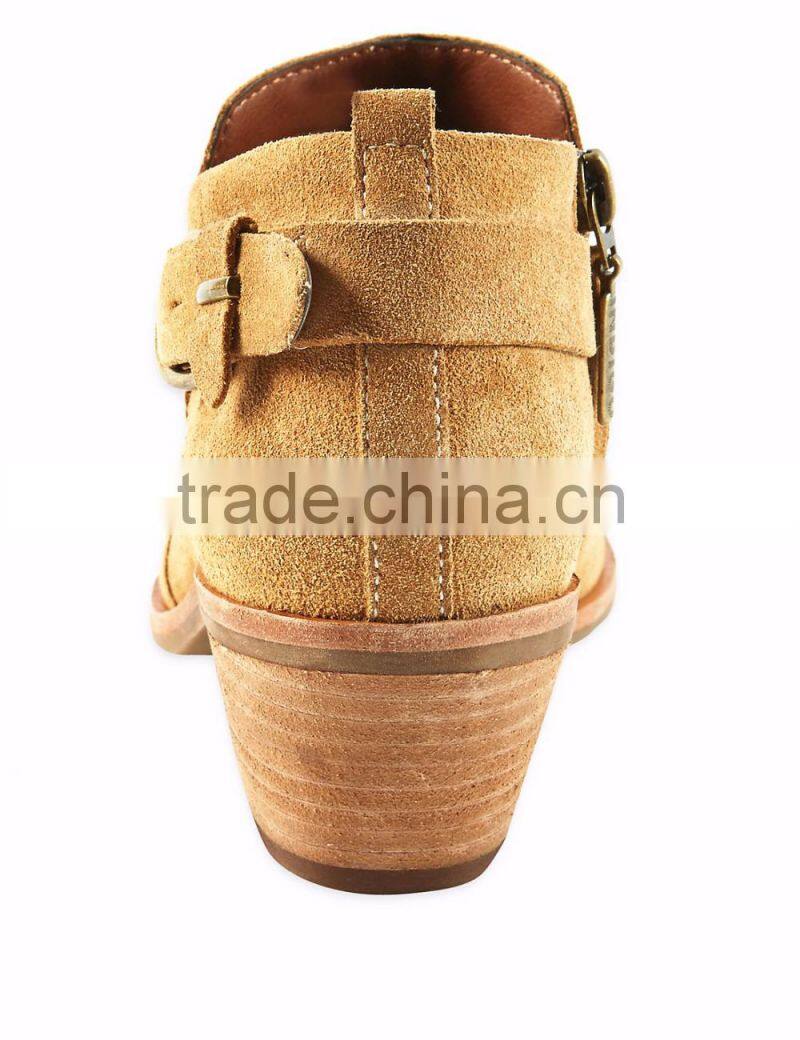 OLZAB 03 New Model fashion Cow Suede with buckle strap thick chunky heel pointed toe women ankle boots