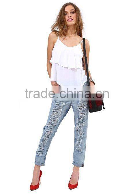 Womens Falbala Hem Swing Chiffon Camisole Slim Vest Top