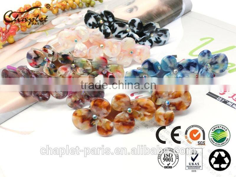 wholesale cellulose acetate flower hair barrettes rhinestone hair clip