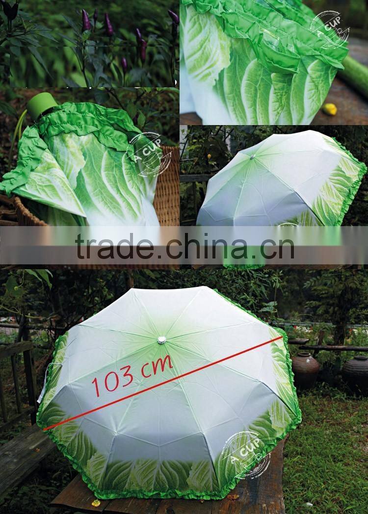 Hot Sell Cabbage Umbrella Sun And Rain Folding Unique Umbrella Cabbage Shape Umbrella